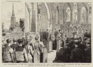 A koppenhágai St Alban új angol templom felszentelése a walesi herceg és hercegnő, valamint a dán királyi család jelenlétében (metszet) alkotó: English School