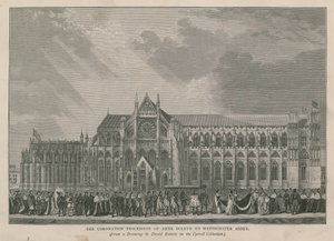 Anne Boleyn koronázási körmenete a Westminster-apátságba alkotó: English School