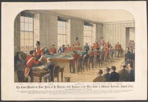A hadbíróság hadnagyi hadnagy. Perry a H. Majesty 46. ezredéből, a Windsori laktanya étkezőjében, 1854. augusztus (színes litó) alkotó: English School