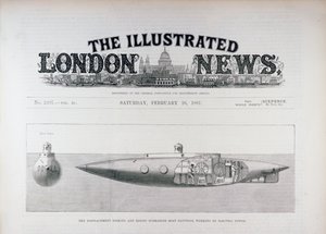 Az elmozdulásban süllyedő és felemelkedő Nautilus tengeralattjáró, elektromos árammal működik, a The Illustrated London Newsból, 1887. február 26. alkotó: English School