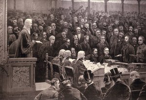 Az Alsóház osztálya az ír otthoni szabály kérdésével kapcsolatban: „Az igen; 311, a Noes; 341”, a „The Illustrated London News”-ból, 1886. december 6. alkotó: English School