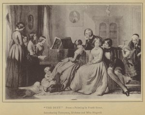 A Duett Frank Stone festményéből, bemutatva Tennysont, Dickenst és Miss Hogarthot (litho) alkotó: English School