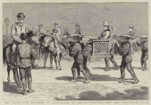 Connaught hercege és hercegné Japánban, a Chiuzenjii-tótól indulva (metszet) alkotó: English School