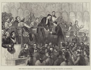 Connaught hercege kiosztja a királynő rajzdíjait a Guildhallban (metszet) alkotó: English School