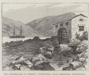 Földrengés Görögországban, Vízimalom Argostoli közelében, Cephalonia (metszet) alkotó: English School