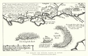 Az angol és spanyol flották működés közben (metszet) alkotó: English School