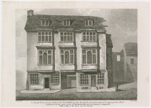 A Falcon Tavern a Bankside-on, Southwark. Ahogy 1805-ben megjelent alkotó: English School