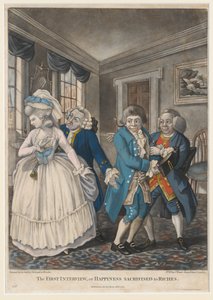 Az első interjú, avagy a gazdagságnak feláldozott boldogság, 1784 (kézzel színezett mezzotinta) alkotó: English School