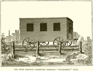 Az első vasúti személyszállító kísérlet (1825) alkotó: English School