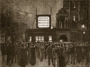 Az 1892-es általános választás: Eredményhirdetés a National Liberal Clubban, illusztráció a Cassells Illustrated History of Englandből (szépia fotó) alkotó: English School