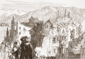 A genfiek elpusztítják városuk külvárosait, illusztráció: James Aitken Wylie (1808-1890) A protestantizmus története című könyvéből, pub. 1878 alkotó: English School
