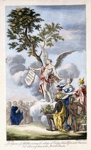 Az egészség géniusza, aki befogadja Európát, Ázsiát, Afrikát és Amerikát, és eljuttatja a brit olvasóhoz, 1756-1757 alkotó: English School