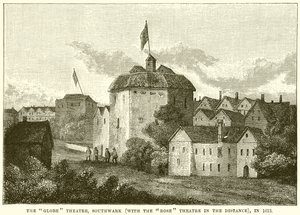 The Globe Theatre, Southwark (a Rose Színházzal a távolban), 1613-ban alkotó: English School