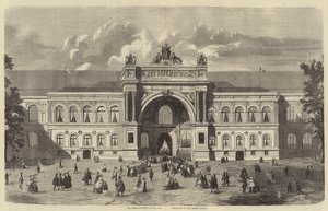 A párizsi kiállítás nagy bejárata, a Champs Elyseesben (metszet) alkotó: English School