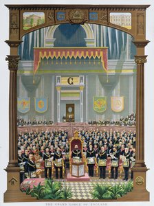 Az angliai nagypáholy megszavazza a jubileumi üdvözlő beszédet Viktória királynőnek a londoni Albert Hallban, 1887. június 13-án alkotó: English School