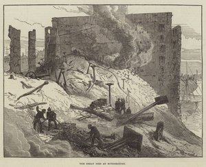 A nagy tűz Rotherhithe-ben (metszet) alkotó: English School