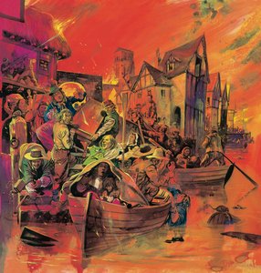 A londoni nagy tűzvész (gouache, papír) alkotó: English School