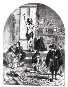 Az 1665-ös nagy pestisjárvány, a Londont elítélő lelkes (metszet) (bw fotó) alkotó: English School