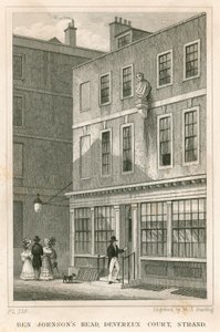 A Grecian Coffee House, Devereux Court, Strand, Ben Johnson mellszobrával alkotó: English School