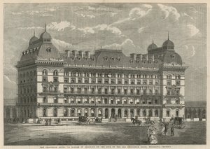 A Grosvenor Hotel építése folyamatban van a régi Grosvenori-medence helyén, Belgravia alkotó: English School