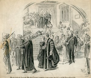 A Guildhall, London, bankett: a Lord Mayors felvonulása a könyvtártól a bankettteremig alkotó: English School