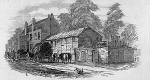 A Half-Way House Knightsbridge és Kensington között, vésette Frederick James Smyth, 1848 alkotó: English School