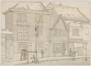A Hare and Hounds, Islington, lebontották 1840-ben (tinta papíron) alkotó: English School