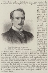 A tisztelt Alfred Lyttelton, Warwick és Leamington új képviselője (metszet) alkotó: English School