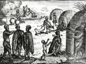 A hottentoták imádnak egy bizonyos rovart, illusztráció Peter Kolb 1731-ben megjelent „A Jóreménység fokának jelenlegi állapota” című művéből. alkotó: English School