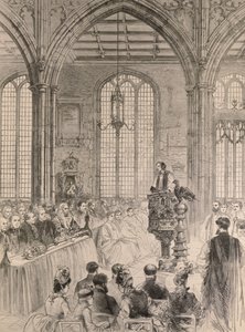 Az alsóház részt vesz a jubileumi istentiszteleten a St. Margarets Churchben, Westminsterben, a The Illustrated London Newsból, 1887. május 28. alkotó: English School