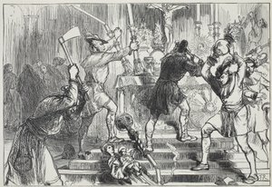 Egy római katolikus templom képeit és oltárdekorációit megsemmisítő ikonoklasztok, illusztráció: James Aitken Wylie (1808-1890) A protestantizmus története című könyvéből, pub. 1878 alkotó: English School