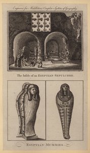 Egy egyiptomi sír belseje, egyiptomi múmiák (metszet) alkotó: English School