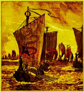 The Keels of the Northmen, H. O. Arnold-Forster illusztrációja Anglia történelméhez, 1897-ben (digitálisan javított kép) alkotó: English School