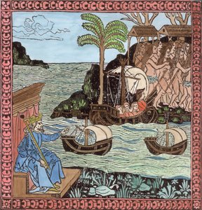 The Landing of Columbus, a „Narrative and Critical History of America” II. kötetéből, Justin Winsor szerkesztője, London, 1886 (fametszet) (későbbi színezés) alkotó: English School