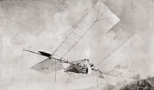 A Langley Aerodrome repülőgép repülés közben a 19. században. Az 1897-ben megjelent The Strand Magazine-ból. alkotó: English School