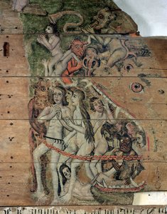 Az utolsó Trump, a Wenhaston Doomból, 1500-20 körül (festett fa) alkotó: English School