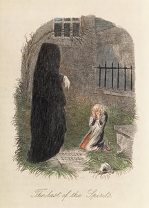 Az utolsó szellemek, Charles Dickens (1812-70) karácsonyi énekének illusztrációja, 1843 (színes metszet) alkotó: English School