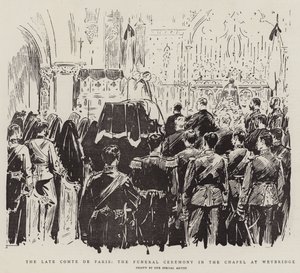 A néhai párizsi gróf, a temetési szertartás a weybridge-i kápolnában (litho) alkotó: English School