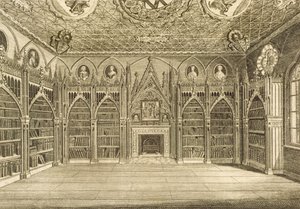 A könyvtár, Godfrey metszete, Horace Walpole Eperdomb leírásából, 1784 alkotó: English School