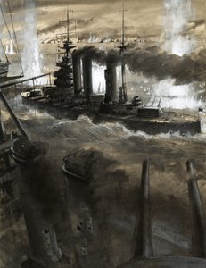 Az Oroszlán, a német flotta felé fordul a jütlandi csata alatt. alkotó: English School