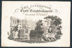 A Liverpool Cloth Establishment, kereskedelmi kártya alkotó: English School