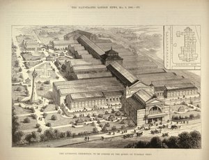 A liverpooli kiállítás, amelyet a királynő nyit meg, a The Illustrated London Newsból, 1886. augusztus 5. alkotó: English School