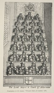 A Lord Mayor és az Aldermen udvara, a De Launes Angliae Metropolis homlokzata, 1681 alkotó: English School
