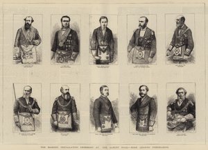 A szabadkőműves beiktatási ceremónia az Albert Hallban, néhány vezető szabadkőműves (metszet) alkotó: English School