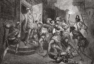 Szent Bertalan mészárlása: támadás Colignys szállása ellen, illusztráció: James Aitken Wylie (1808-1890) A protestantizmus története című könyvéből, pub. 1878 alkotó: English School