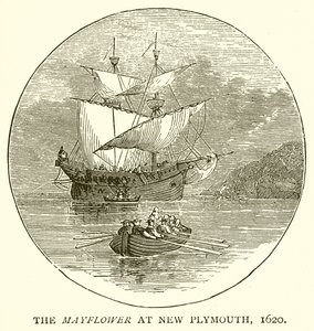 A Mayflower New Plymouthban, 1620 alkotó: English School