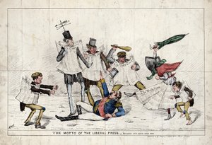 A liberális sajtó mottója, amely azt mutatja, hogy a brit sajtó megtámadta III. Napóleont alkotó: English School