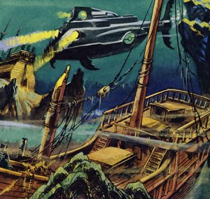 A Nautilus áthaladt két francia galleon összeroncsolódott tömbjein alkotó: English School
