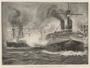 A haditengerészeti manőverek, a Vörös és a Kék Flotta harca Holyhead mellett, július 31. (litho) alkotó: English School