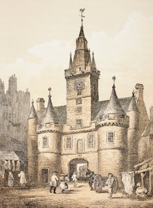 The Netherbow Port, Edinburgh, John Howie (1735-93) 1879-ben megjelent „A skótok méltósága Howie második kiadása szerint, 1781” című művéből. alkotó: English School